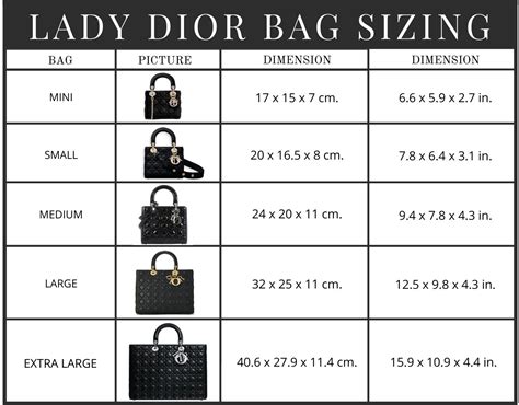 lady dior size chart|lady dior bag size chart.